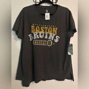 NWT NHL Boston Bruins Womens Relaxed‎ Fit Gray Logo Tee Sz L 14-16 MSRP $22.99